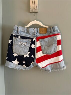 Budweiser Patriotic Flag Denim Shorts - Red, White, Blue